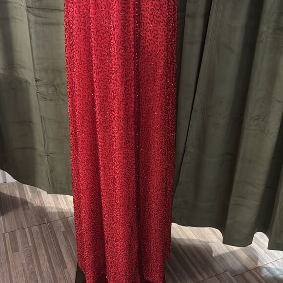 All beaded Elegant Red Wrap Dress, XS-S - Picture 6 of 14